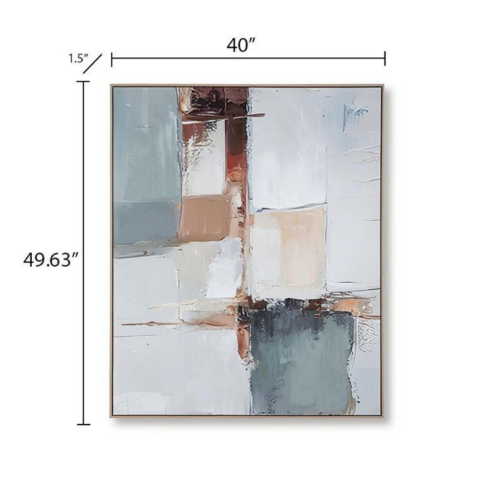Kepy Wall Art Painting | Abstract Muted Gray | Light Brown Frame | 40x50