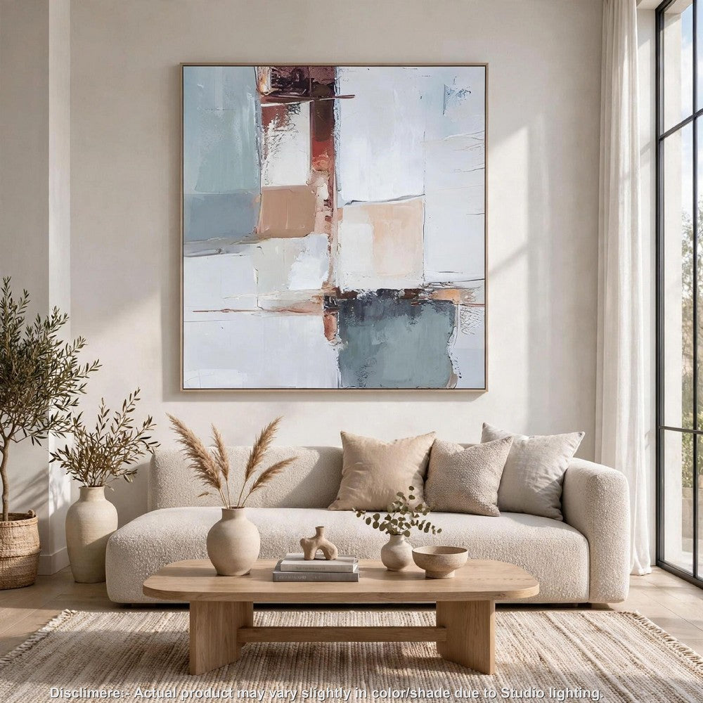 Kepy Wall Art Painting | Abstract Muted Gray | Light Brown Frame | 40x50