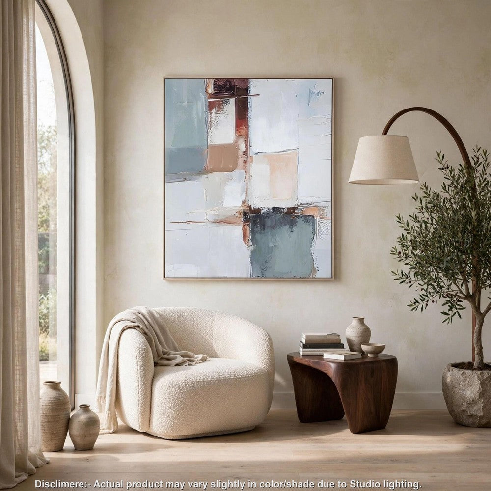 Kepy Wall Art Painting | Abstract Muted Gray | Light Brown Frame | 40x50
