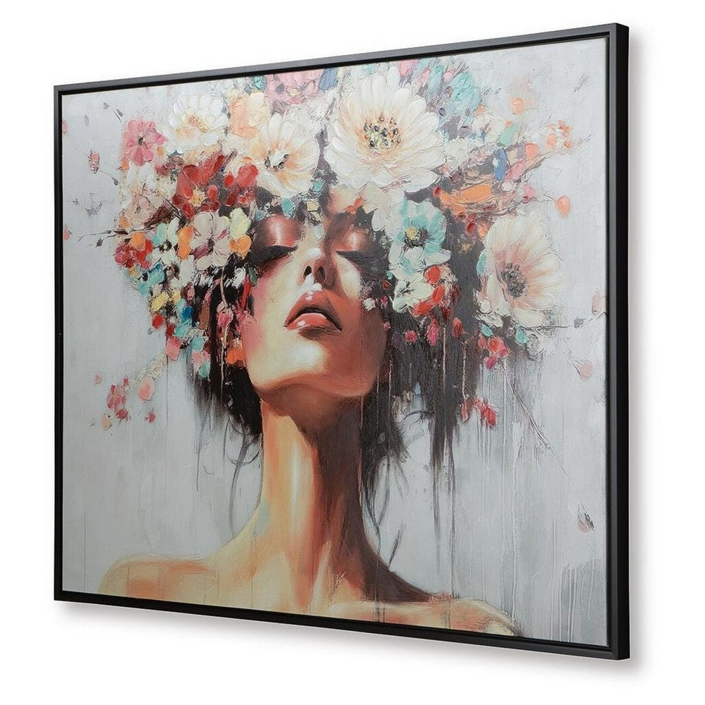 Lepy Wall Art Painting | Floral Headdress Portrait | Black Frame | 40x50