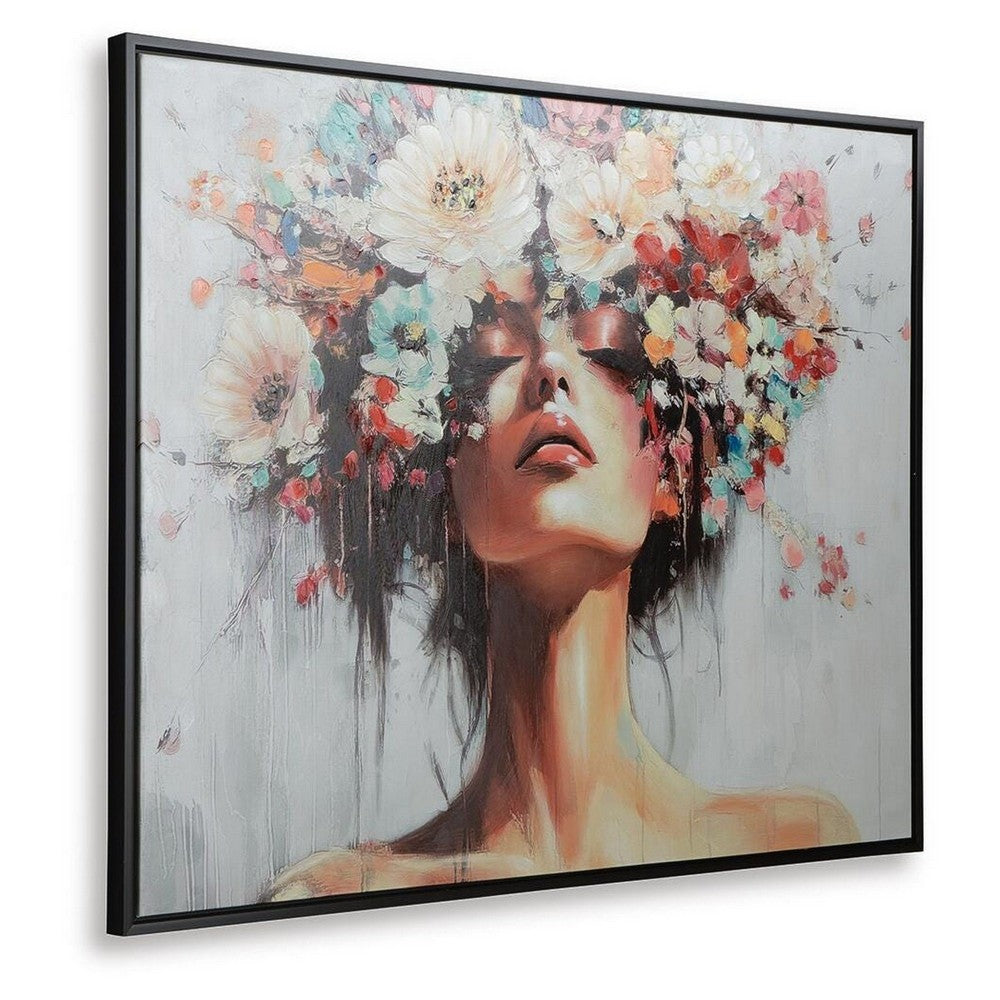 Lepy Wall Art Painting | Floral Headdress Portrait | Black Frame | 40x50