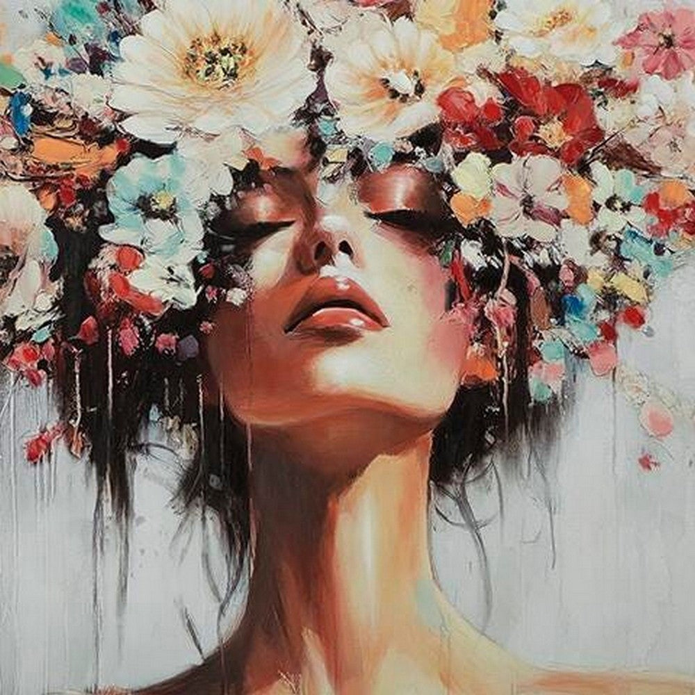 Lepy Wall Art Painting | Floral Headdress Portrait | Black Frame | 40x50