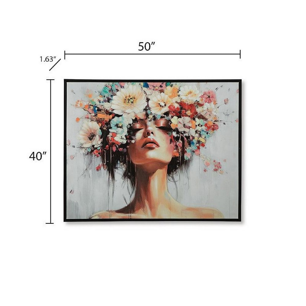 Lepy Wall Art Painting | Floral Headdress Portrait | Black Frame | 40x50