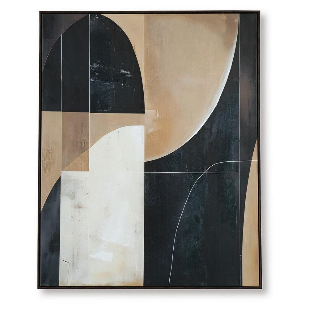 Eyna Modern Wall Painting. Abstract Geometric Black Brown Tan | 40x50