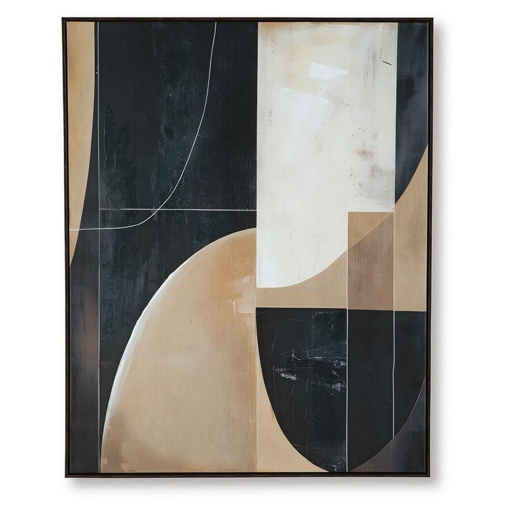 Eyna Modern Wall Painting. Abstract Geometric Black Brown Tan | 40x50
