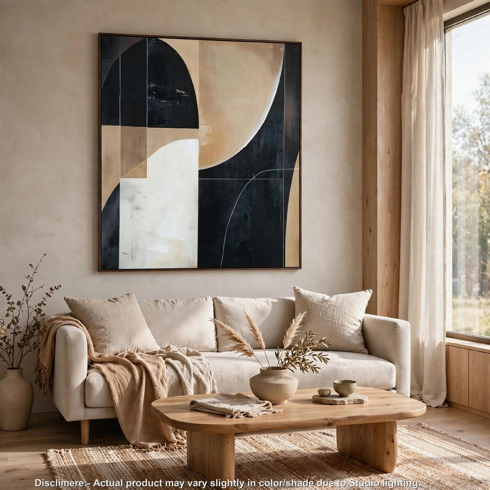 Eyna Modern Wall Painting. Abstract Geometric Black Brown Tan | 40x50
