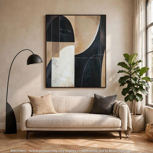 Eyna Modern Wall Painting. Abstract Geometric Black Brown Tan | 40x50