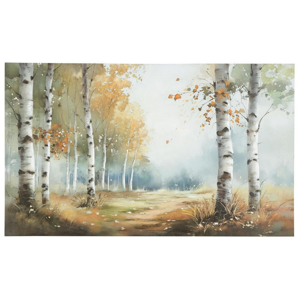 Lyna Wall Art Painting | Birch Forest Landscape | Yellow Blue Brown36x60
