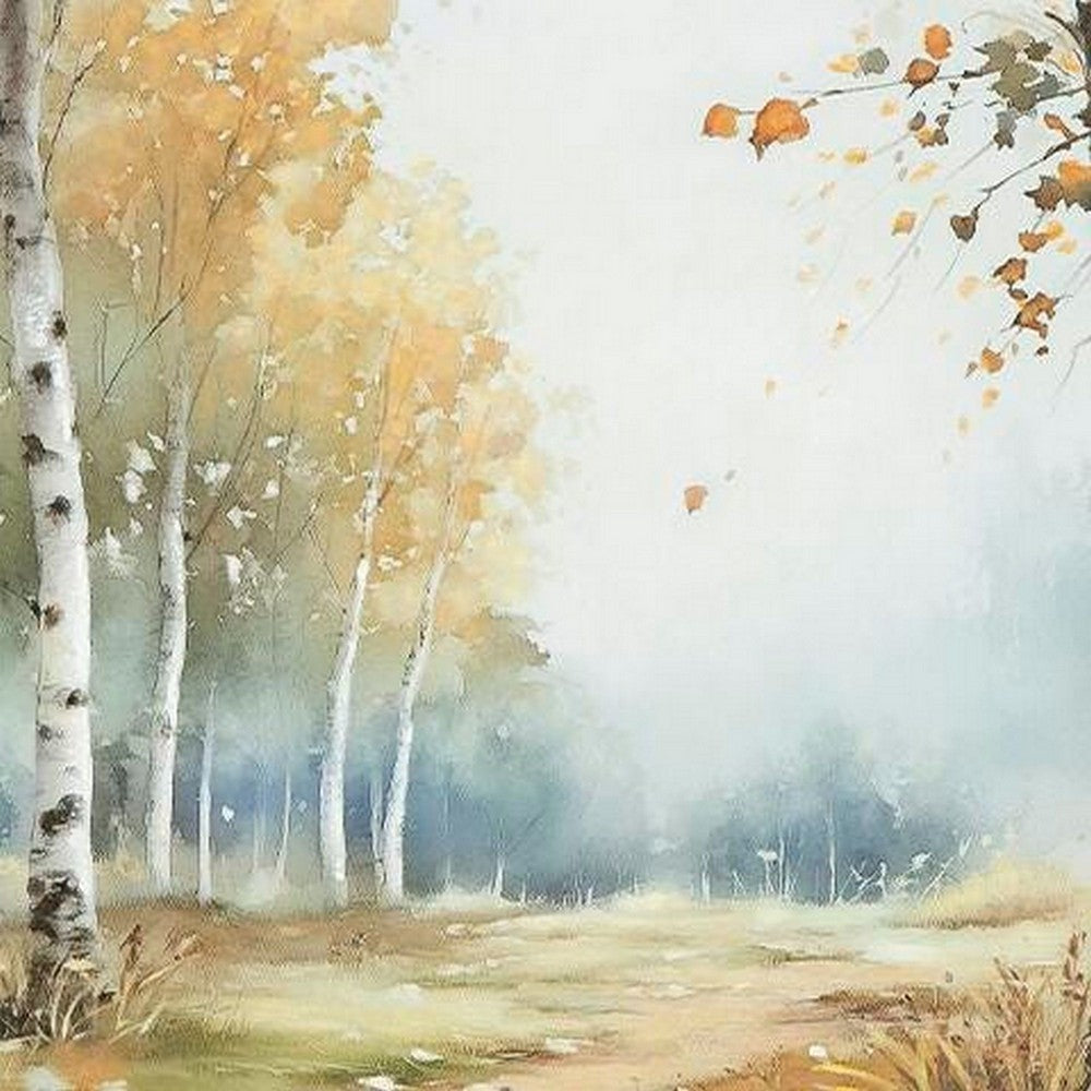 Lyna Wall Art Painting | Birch Forest Landscape | Yellow Blue Brown36x60