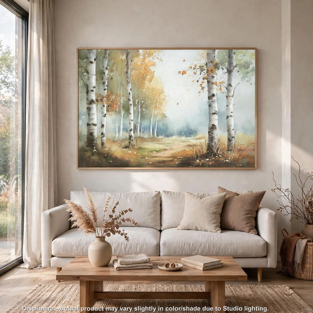Lyna Wall Art Painting | Birch Forest Landscape | Yellow Blue Brown36x60