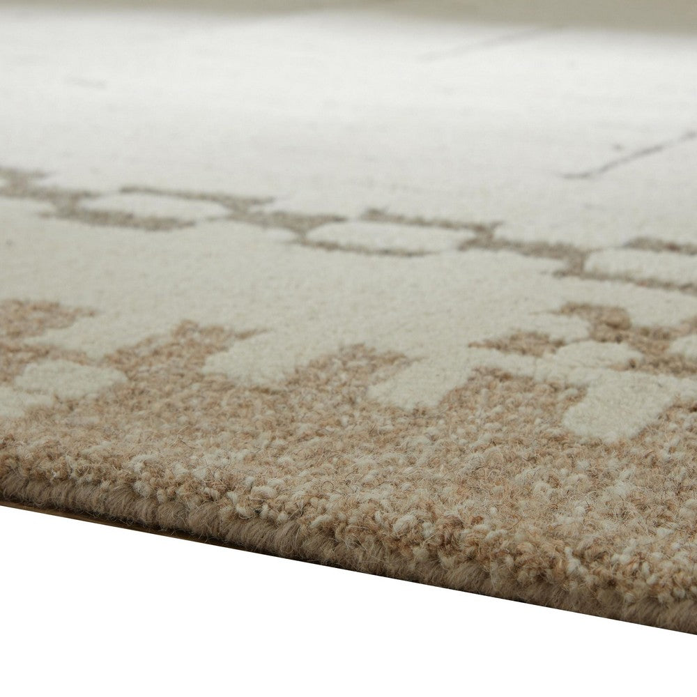 Dotty Medium Area Rug | Taupe Geometric Border Design | Cream Wool 5 x 7