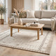 Dotty Medium Area Rug | Taupe Geometric Border Design | Cream Wool 5 x 7