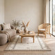 Dotty Medium Area Rug | Taupe Geometric Border Design | Cream Wool 5 x 7