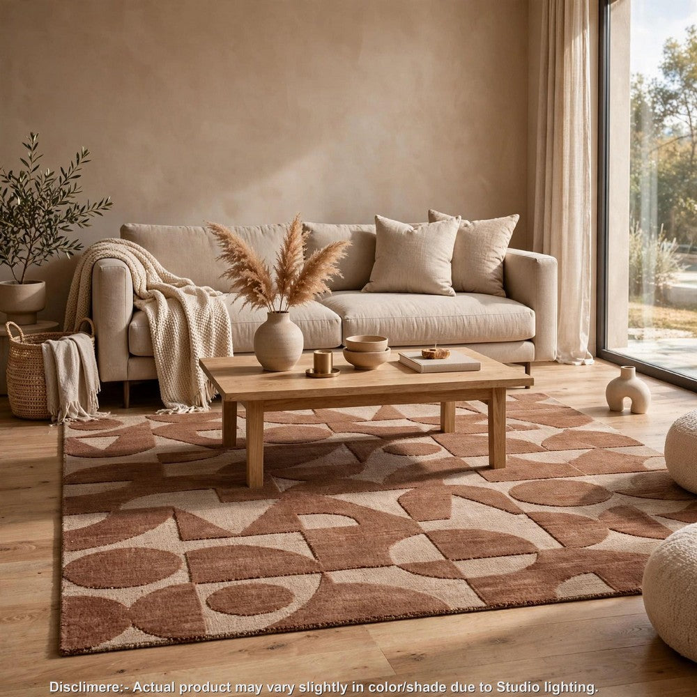 Perry Hand-Tufted Medium Area Rug with Geometric Design | Clay Polyester 5x7
