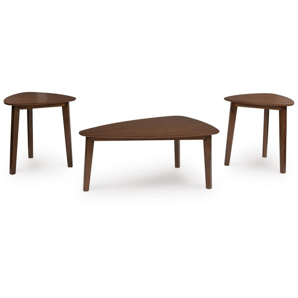 Jeyn 3pc Coffee Table Set with 2 End Tables | Triangular Top | Brown Wood
