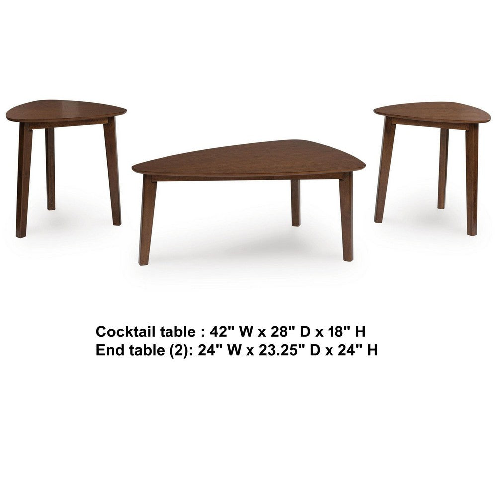 Jeyn 3pc Coffee Table Set with 2 End Tables | Triangular Top | Brown Wood