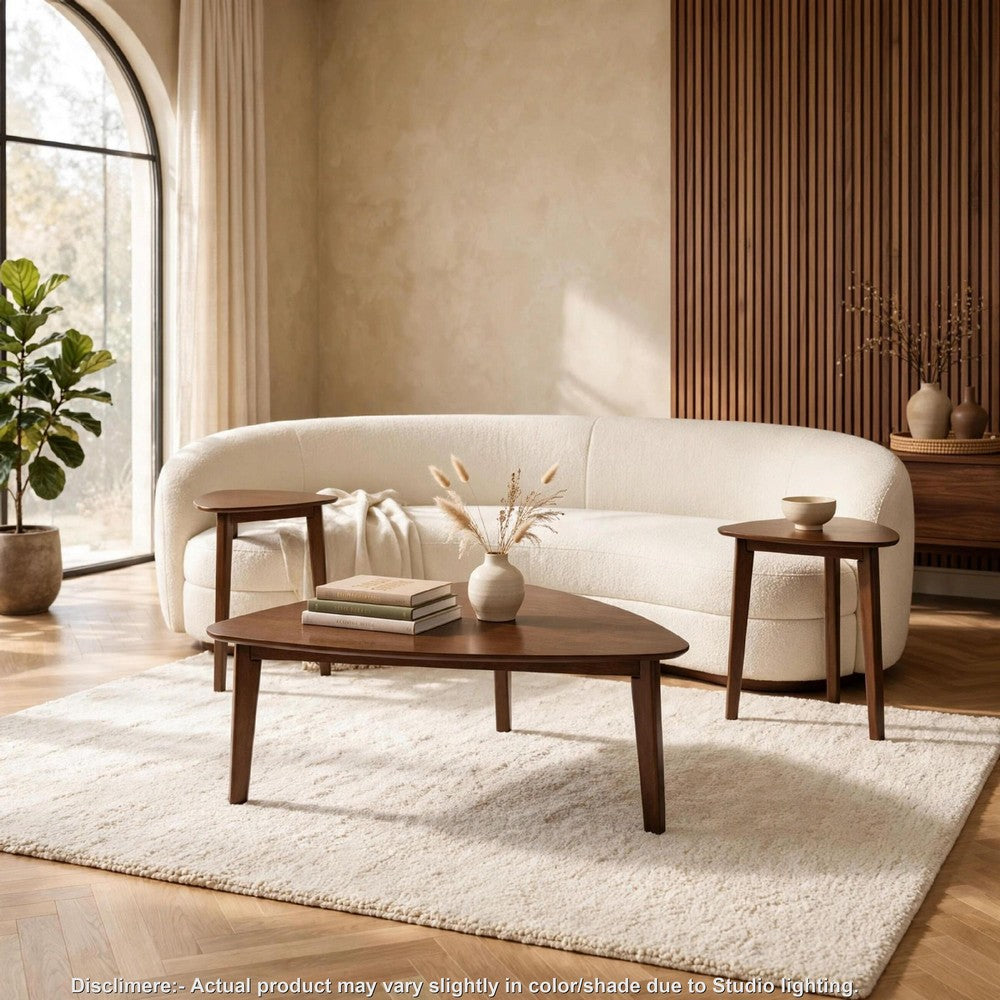Jeyn 3pc Coffee Table Set with 2 End Tables | Triangular Top | Brown Wood