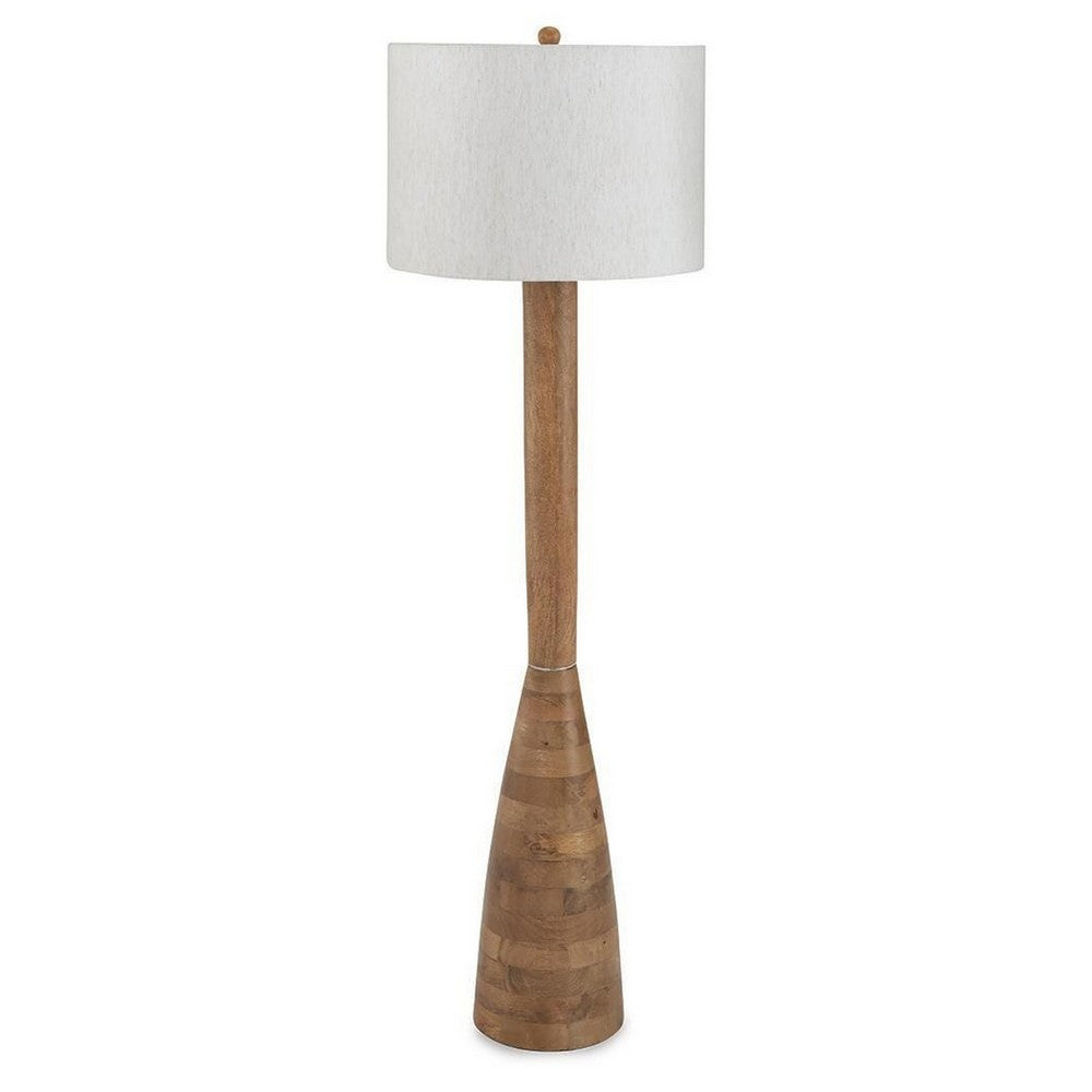 Aysa Floor Lamp with Fabric Drum Shade | Natural Brown Tapered Wood 60"