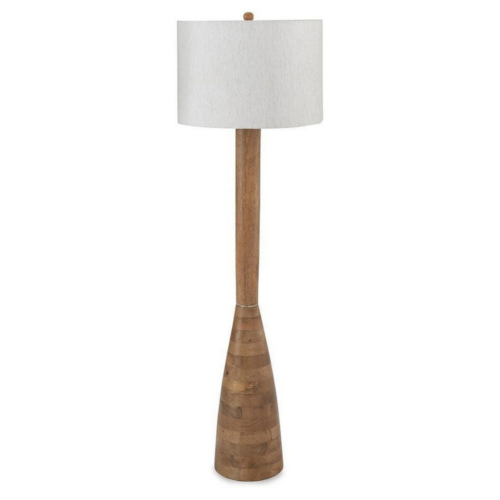 Aysa Floor Lamp with Fabric Drum Shade | Natural Brown Tapered Wood 60"