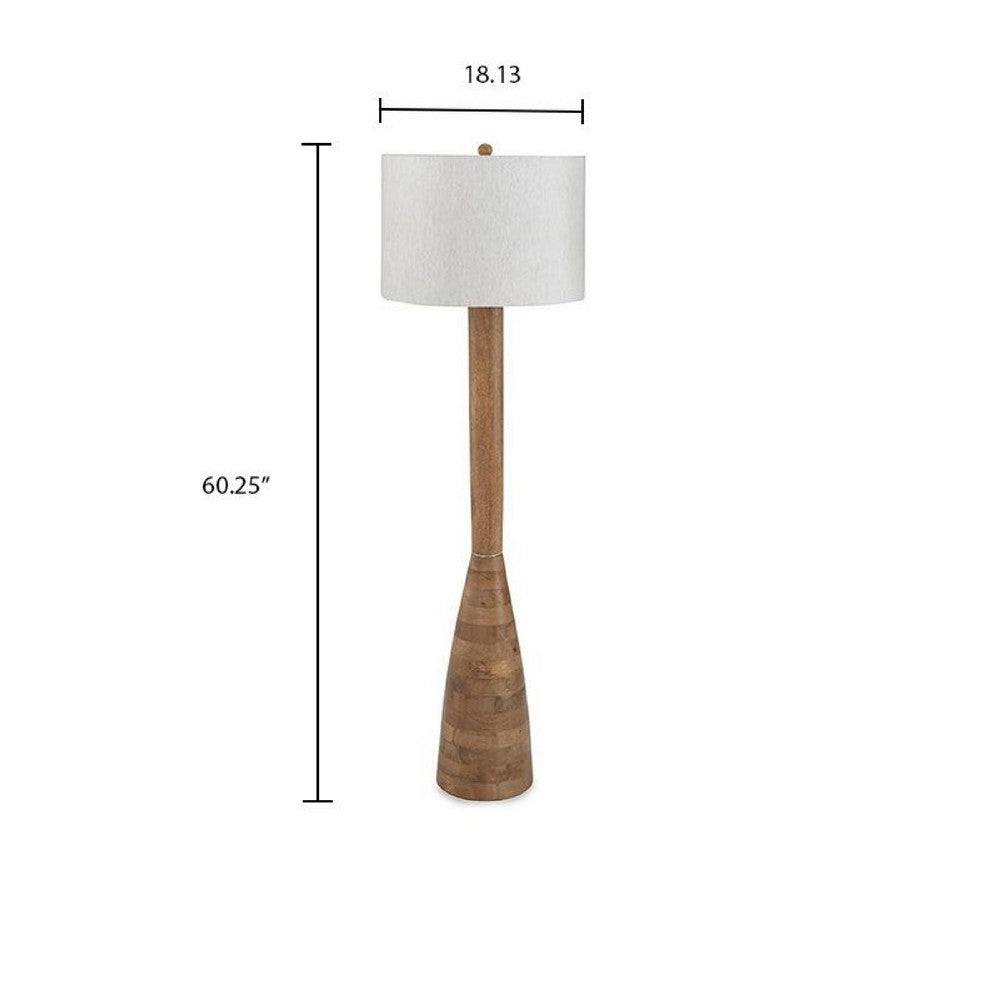Aysa Floor Lamp with Fabric Drum Shade | Natural Brown Tapered Wood 60"