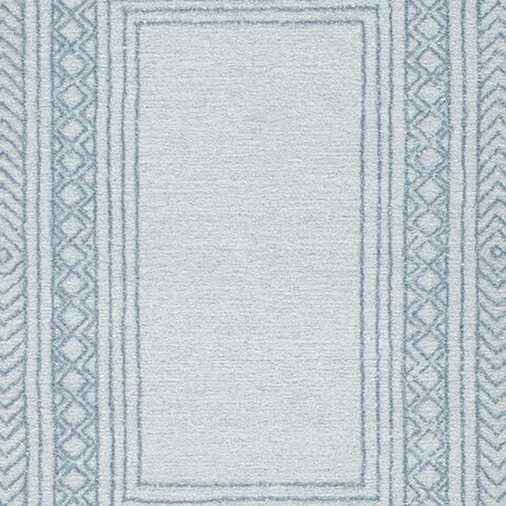 Hazel H&-Tufted Medium Area Rug | Blue Geometric Border | Ivory-Gray Wool 5x7