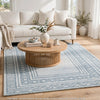 Hazel H&-Tufted Medium Area Rug | Blue Geometric Border | Ivory-Gray Wool 5x7