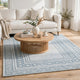 Hazel H&-Tufted Medium Area Rug | Blue Geometric Border | Ivory-Gray Wool 5x7