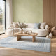 Hazel H&-Tufted Medium Area Rug | Blue Geometric Border | Ivory-Gray Wool 5x7