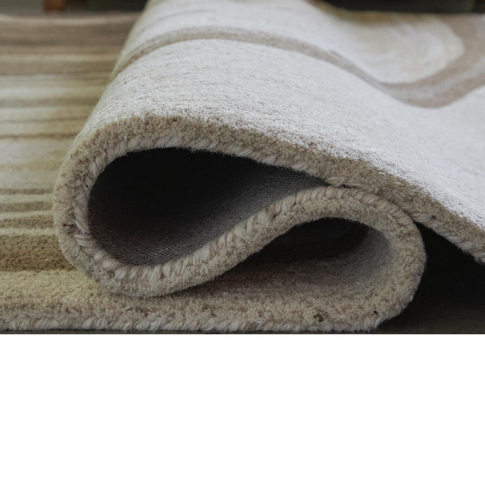 Rizzy Medium Area Rug with Brown-Gray Abstract Ripple Design | Ivory Wool 5x7