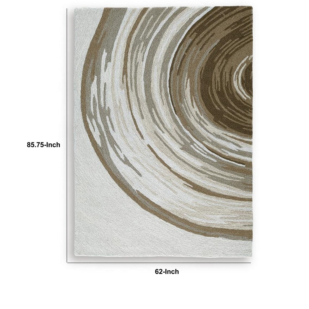 Rizzy Medium Area Rug with Brown-Gray Abstract Ripple Design | Ivory Wool 5x7