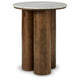 Ziana Cylindrical Accent Table with Beige Marble Top | Brown Wood 23"