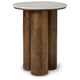 Ziana Cylindrical Accent Table with Beige Marble Top | Brown Wood 23"