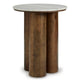 Ziana Cylindrical Accent Table with Beige Marble Top | Brown Wood 23"