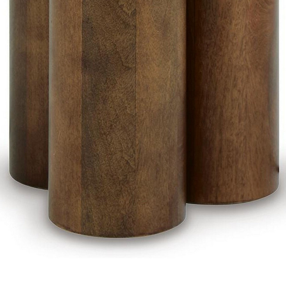 Ziana Cylindrical Accent Table with Beige Marble Top | Brown Wood 23"