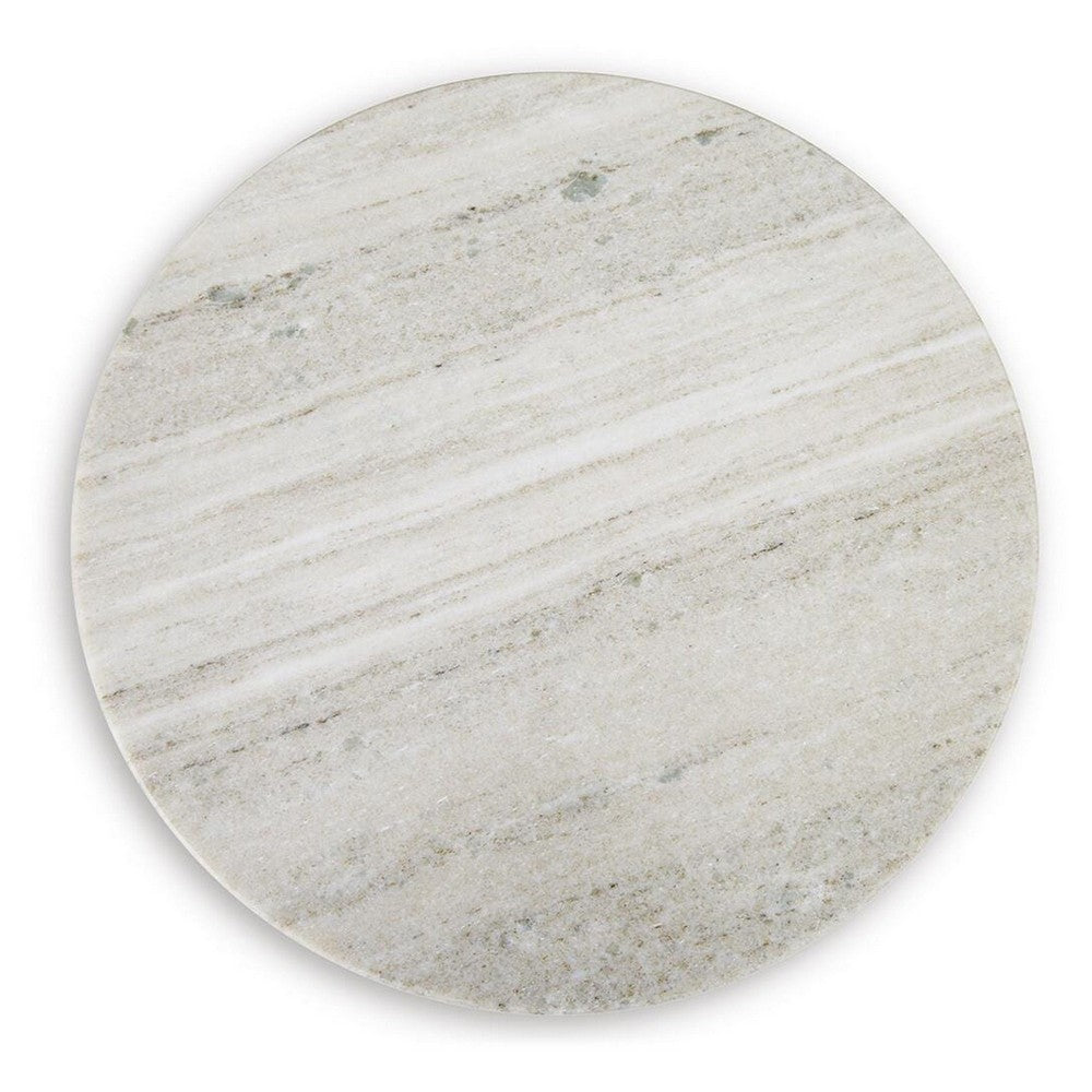 Ziana Cylindrical Accent Table with Beige Marble Top | Brown Wood 23"