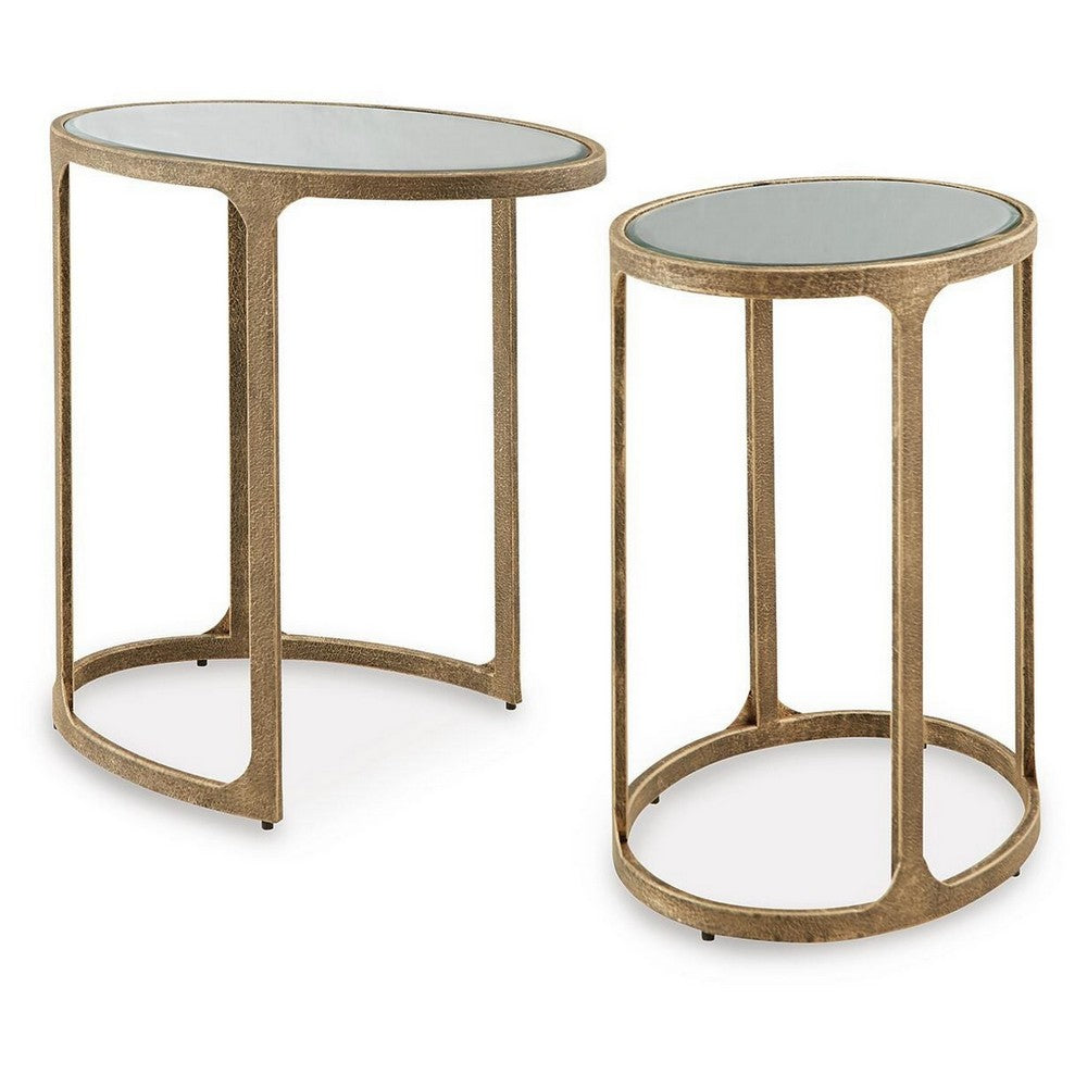 Irma Nesting Accent Table | Mirror Tops | Set of 2 | Antique Gold Metal