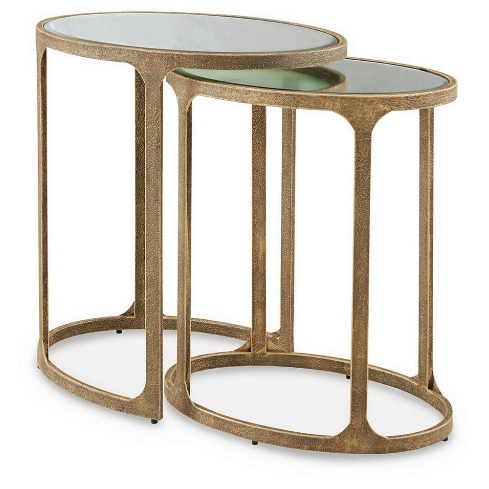 Irma Nesting Accent Table | Mirror Tops | Set of 2 | Antique Gold Metal