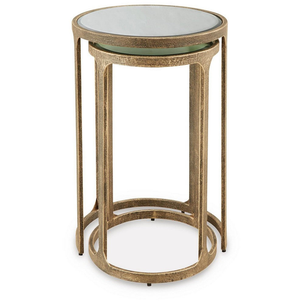 Irma Nesting Accent Table | Mirror Tops | Set of 2 | Antique Gold Metal