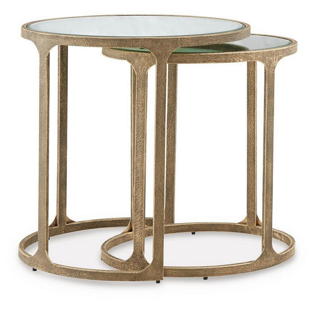 Irma Nesting Accent Table | Mirror Tops | Set of 2 | Antique Gold Metal