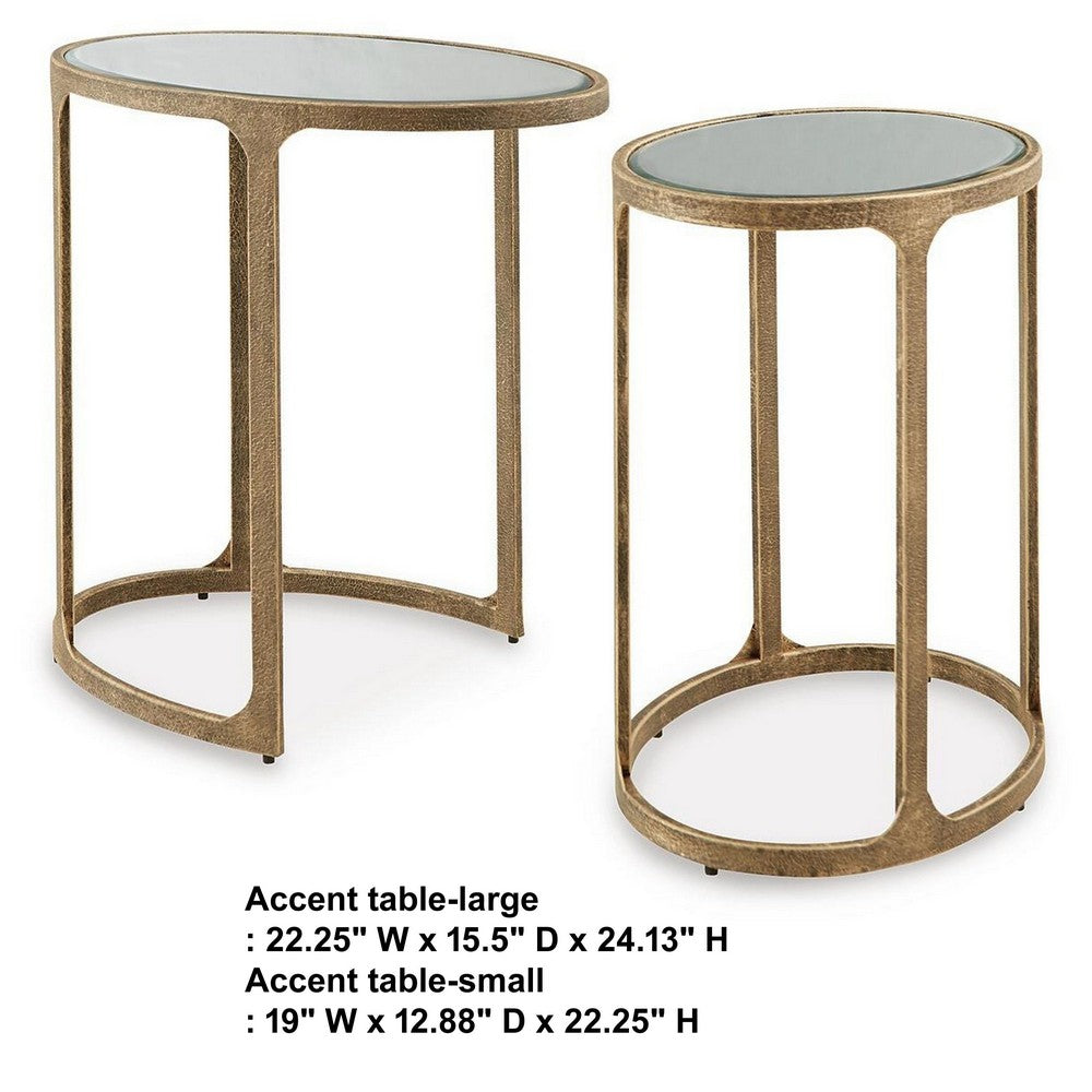 Irma Nesting Accent Table | Mirror Tops | Set of 2 | Antique Gold Metal