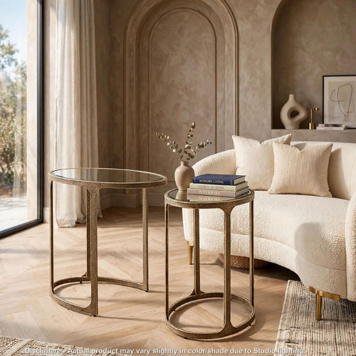 Irma Nesting Accent Table | Mirror Tops | Set of 2 | Antique Gold Metal