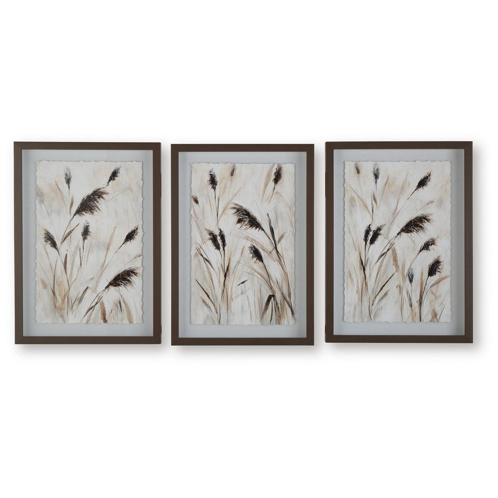 Honey Botanical Raised Printed Wall Art | Set of 3 | Brown Shadow Box 20x28