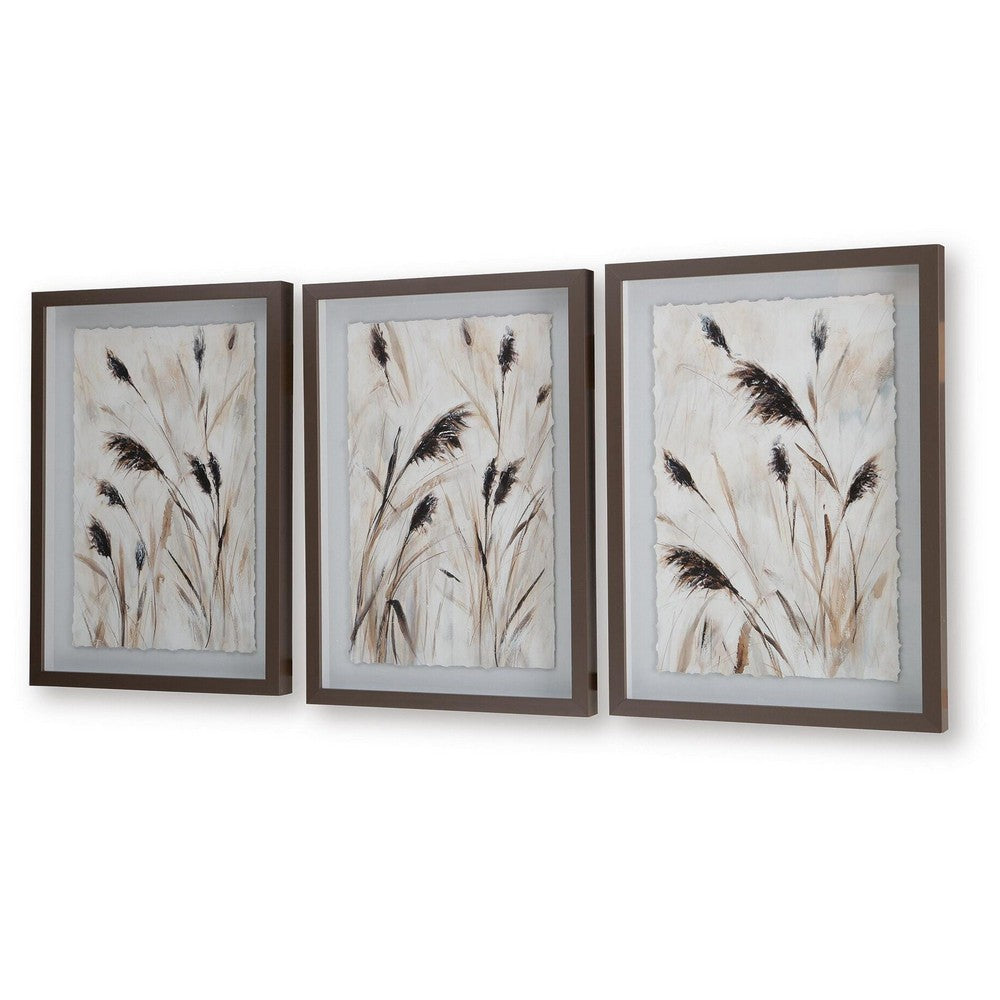Honey Botanical Raised Printed Wall Art | Set of 3 | Brown Shadow Box 20x28
