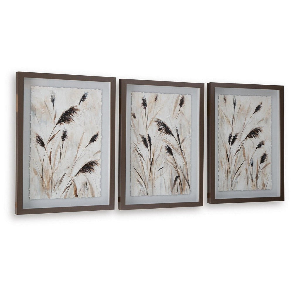 Honey Botanical Raised Printed Wall Art | Set of 3 | Brown Shadow Box 20x28