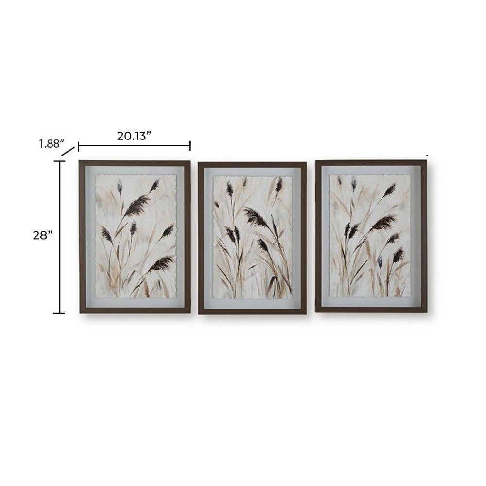 Honey Botanical Raised Printed Wall Art | Set of 3 | Brown Shadow Box 20x28