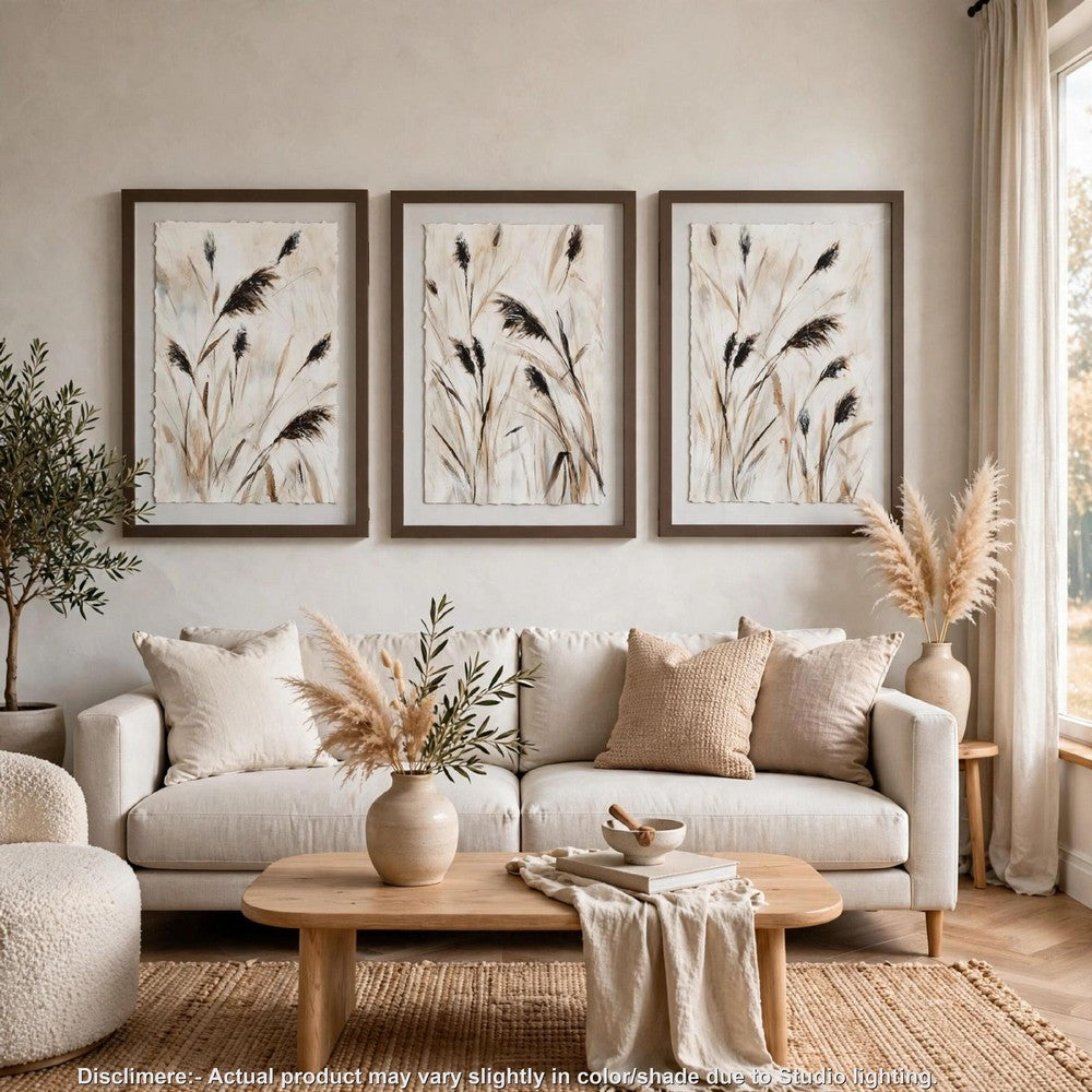 Honey Botanical Raised Printed Wall Art | Set of 3 | Brown Shadow Box 20x28