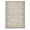 Emery Medium Area Rug with Brown Stepped Border Design | Beige Tufted Wool 5x7