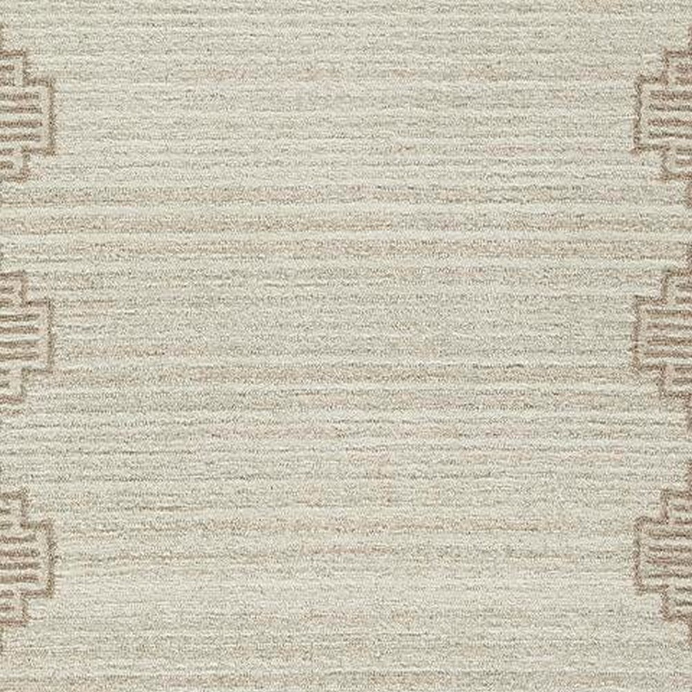 Emery Medium Area Rug with Brown Stepped Border Design | Beige Tufted Wool 5x7