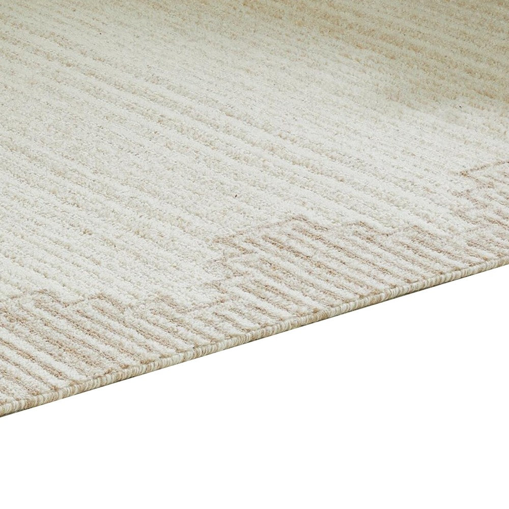Emery Medium Area Rug with Brown Stepped Border Design | Beige Tufted Wool 5x7