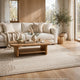 Emery Medium Area Rug with Brown Stepped Border Design | Beige Tufted Wool 5x7